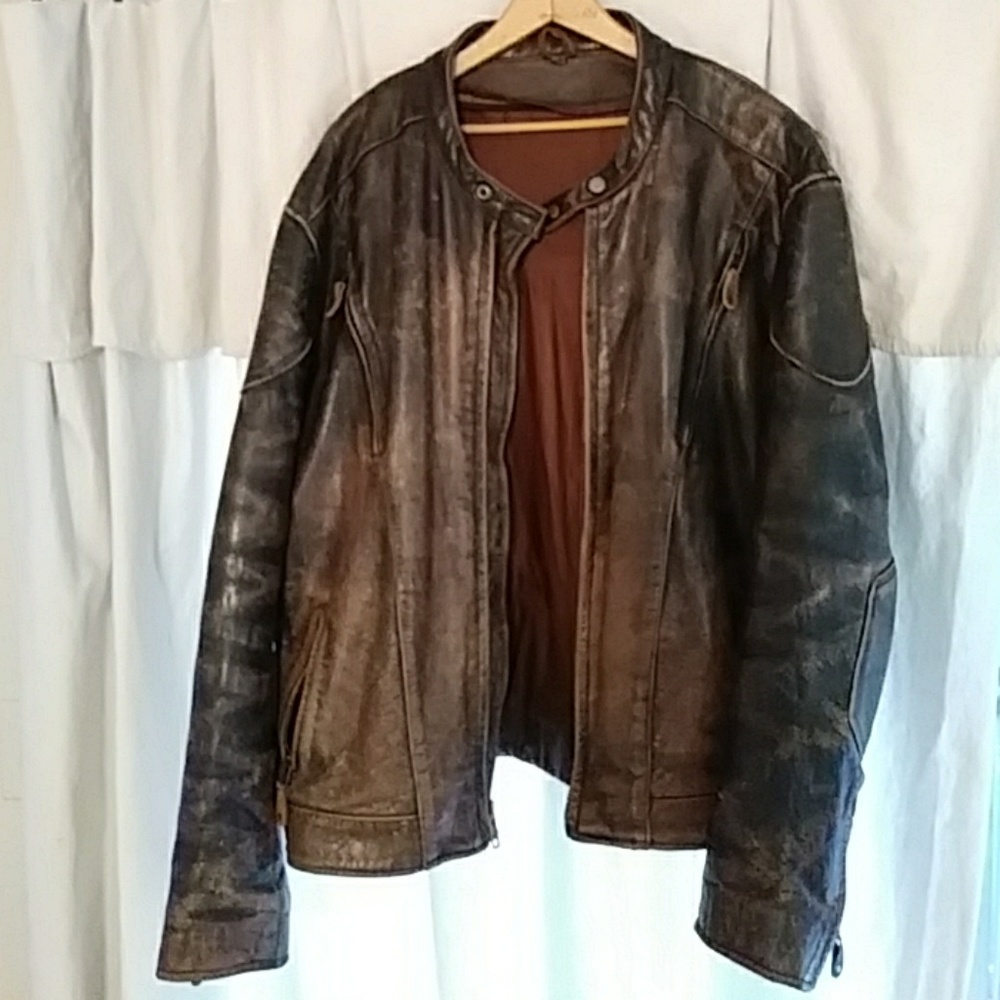 Distressed Leather Jacket XXL